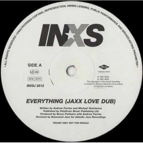 INXS - Everything (Basement Jaxx Club Vocal / Jaxx Dub) Vinyl Promo