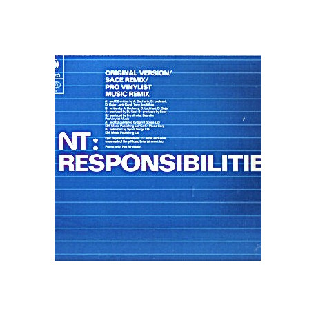 NT - Responsibilities (Original Mix / Sace Remix / Pro Vinylist Music Remix) Vinyl Promo