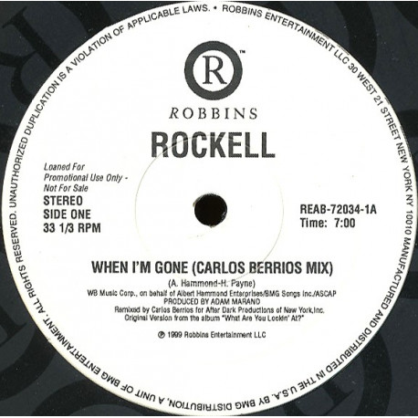 Rockell - When I'm Gone (Slammin' Sam's Wild Wesside Remix / LP Version / Carlos Berrios Mix) Vinyl Promo