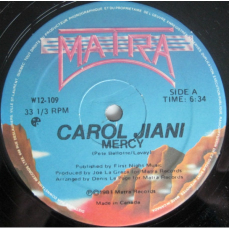 Carol Jiani - Mercy / The Woman In Me (Vinyl Promo)