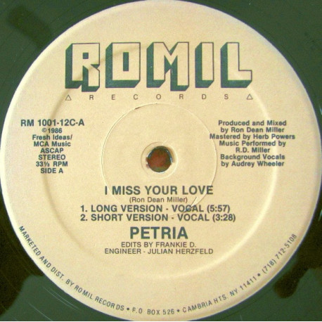 Petria - I Miss Your Love (Long Version / Short Version / Dubronic Mix / Acappella)
