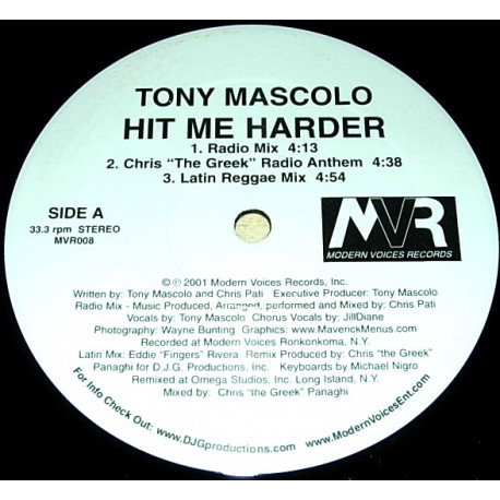 Tony Mascolo - Hit Me Harder (Club Anthem / Radio Anthem / Latin Reggae Mix / Club Dub / Radio Mix) SEALED Vinyl