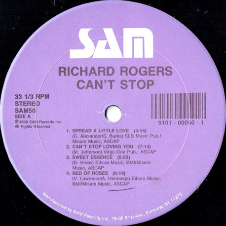Richard Rogers - Cant Stop (8 Track LP) Dream Lover / Sweet Essence / Spread A Little Love / Crazy In Love / Anything You Want