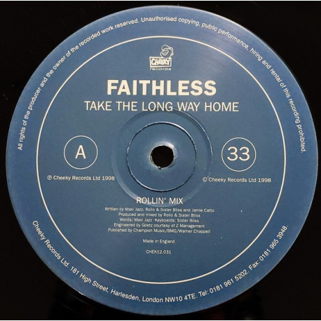 Faithless - Take The Long Way Home (Rollin Mix / Epic Mix) Vinyl