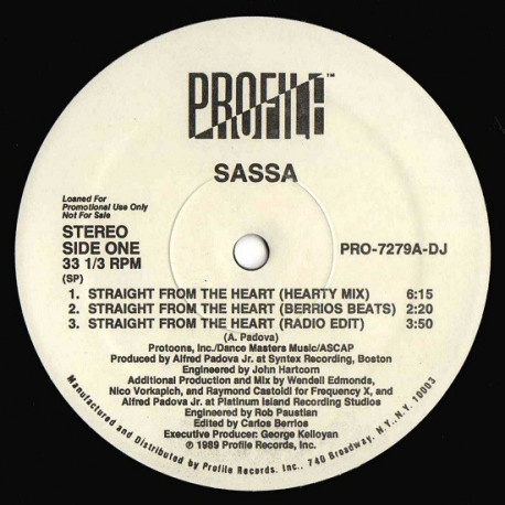 Sassa - Straight From The Heart (Hearty Mix / Berrios Beats / Radio Edit / Fever Mix / Fever Dub) Vinyl Promo