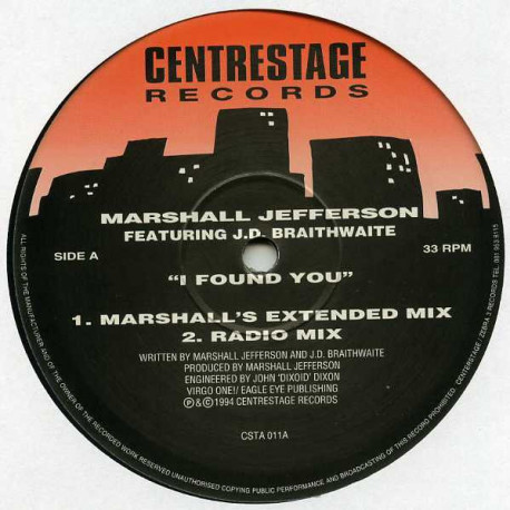 Marshall Jefferson - I Found You (Marshalls Extended / Radio Mix / Renaissance Vocal / Tribal Dub / Beats / Club Mix) 2 Vinyl