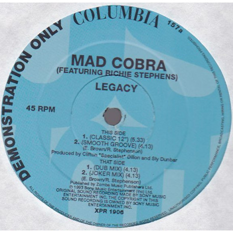 Mad Cobra - Legacy (Classic 12" / Smooth Groove / Dub Mix / Joker Mix) Vinyl Promo