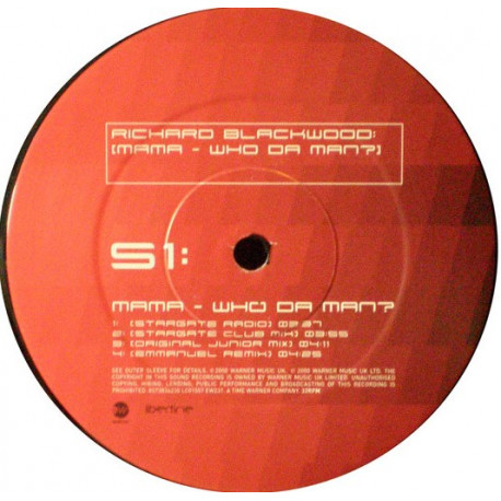 Richard Blackwood - Mama Who Da Man (Stargate Club Mix / Emmanuel Remix / Original Junior Mix / Acappella)  Vinyl Promo