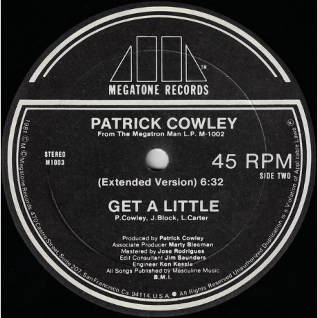 Patrick Cowley - Get A Little (Extended Mix / R&B Radio Mix LP Version) Looks Unplayed