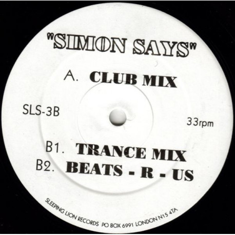 Return Of The Vinyl Bandits - Simon Says (Club Mix / Trance Mix / Beats) Vinyl Promo