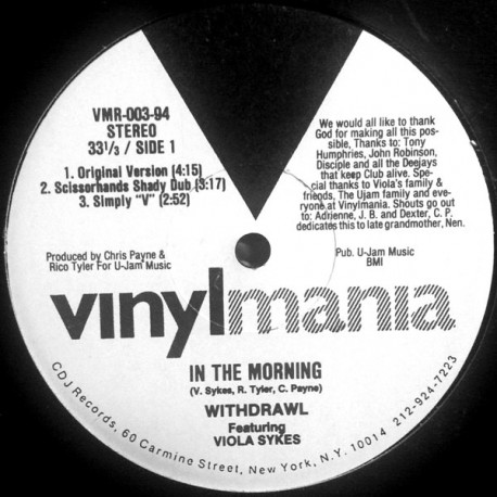 Withdrawl Featuring Viola Sykes - In The Morning (Original Mix / Scissorhands Shady Dub / Simply V / 919 Club Mix)