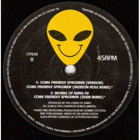 Sumosonic - Come Friendly Spacemen (Version / Jackson Hole Remix / Sushi Remix) / Monks Of Kung Fu