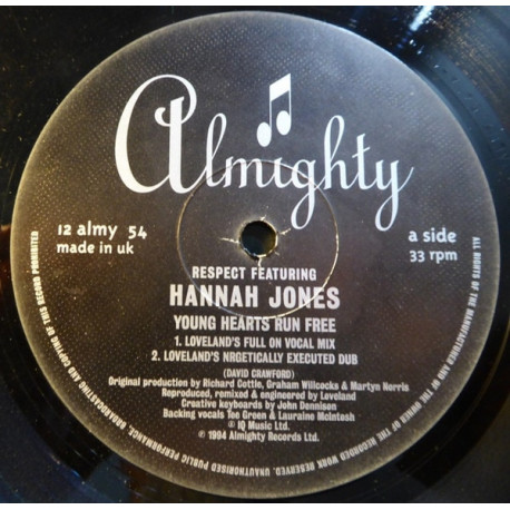 Respect Featuring Hannah Jones - Young Hearts Run Free (Loveland Full On Vocal / Loveland Dub / Way Out West Vocal)