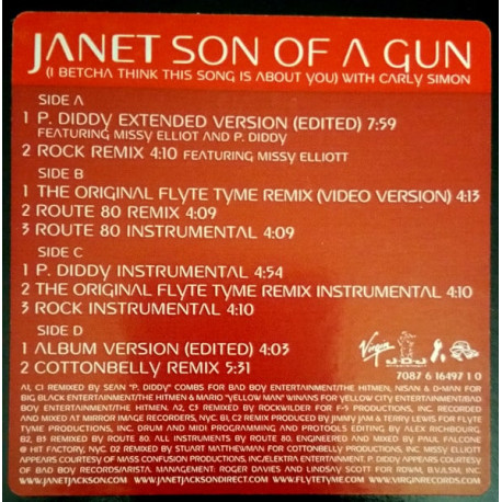 Janet Jackson - Son Of A Gun (2 x 12" Promo) 3 Original Mixes / Cottonbelly Remix / 2 P Diddy Mixes / 2 Route 80 Mixes
