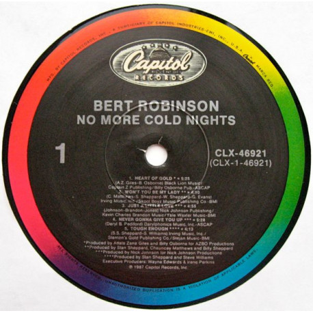 Bert Robinson - No More Cold Nights (10 Track LP NO COVER) Heart Of Gold / You Turn Me Out / Just A Little Love