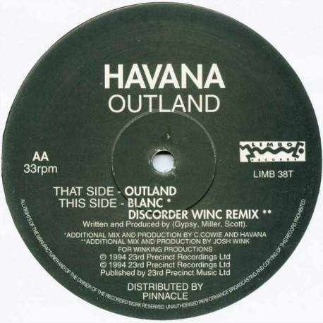 Havana - Outland / Blanc / Discorder (Josh Wink Remix) Vinyl Promo