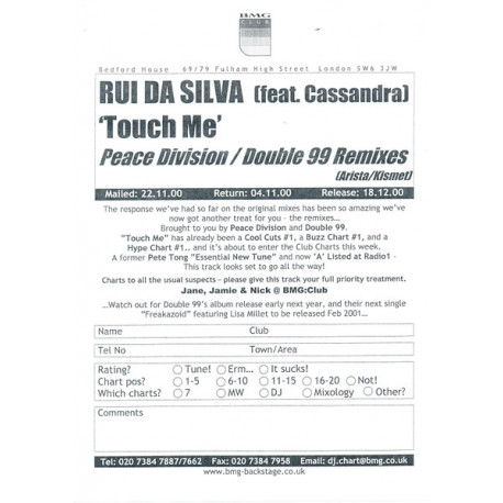 Rui Da Silva - Touch Me (Peace Division Remix / Double 99 Remix) Vinyl Promo
