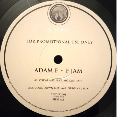 Adam F - F Jam (Original Mix / Vocal Mix / Cool Down Mix) Vinyl Promo