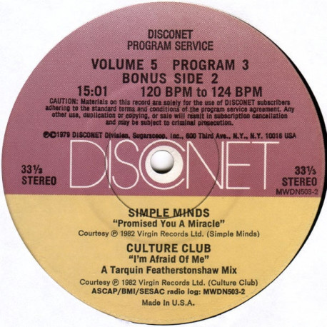 Simple Minds - Promised You A Miracle (Disconet Remix) / Culture Club - Im Afraid Of Me (Disconet Remix)