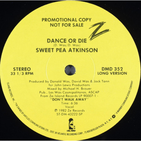 Sweet Pea Atkinson - Dance Or Die (Long Version / Short Version) Vinyl Promo