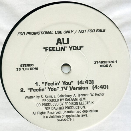 Ali - Feelin You (Original / TV Track / After 12 Mix / Instrumental) Vinyl Promo