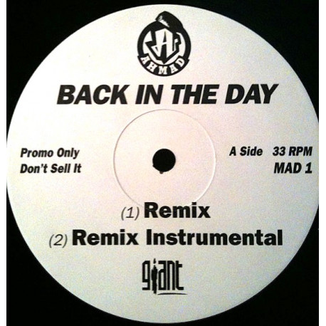 Ahmad - Back In The Day (LP Mix / Jeep Mix / Remix / Remix Instrumental) Vinyl Promo