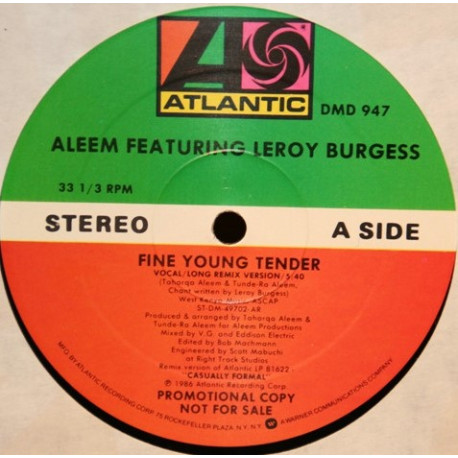 Aleem - Fine Young Tender (Long Remix / Dub Version) Vinyl Promo (Features Leroy Burgess)