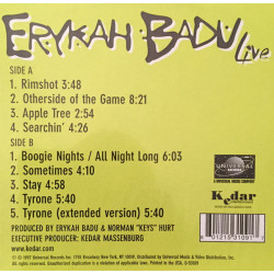 Erykah Badu - Live (9 Track LP) Appletree / Rimshot / Searchin / Stay / Sometimes / Extended Studio Mix Of Tyrone