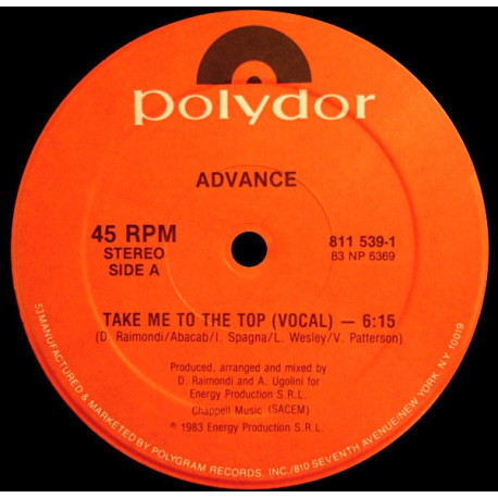Advance - Take Me To The Top (Vocal Mix / Instrumental) Unplayed Original US Pressing