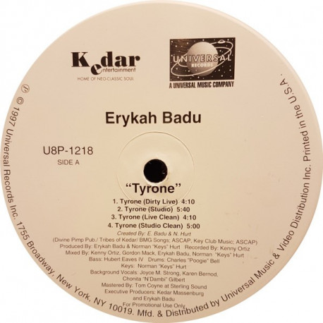 Erykah Badu - Tyrone (Studio Mix / Live Dirty / Live Clean / Studio Clean / Instrumental / Acappella) Vinyl Promo