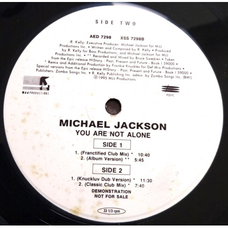Michael Jackson - You Are Not Alone (Knuckles Club Mix / LP Mix / FK Dub / Classic Club) Label Has Marks, Vinyl Looks Unplayed