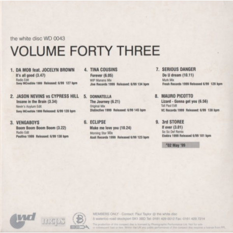 (CD) The White Disc Volume Forty Three (9 Track CD)