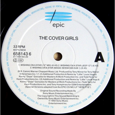 Cover Girls - Wishing On A Star (Masters At Work 12" Mix / Jeep 12" / Magic Session Dub 1 / TNT Dub / Amigo Dub)