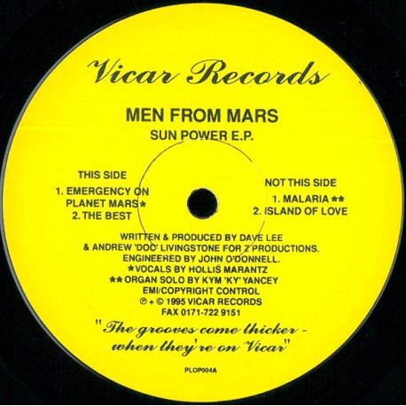 Men From Mars - Sun power EP featuring Emergency on planet Mars / The best / Malaria / Island of love (Dave Lee Vinyl Record)