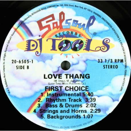First Choice - Love Thang (DJ Tools) Original Mix / Acappella / Instrumental / Rhythm Track / Bass & Drums / Strings & Horns