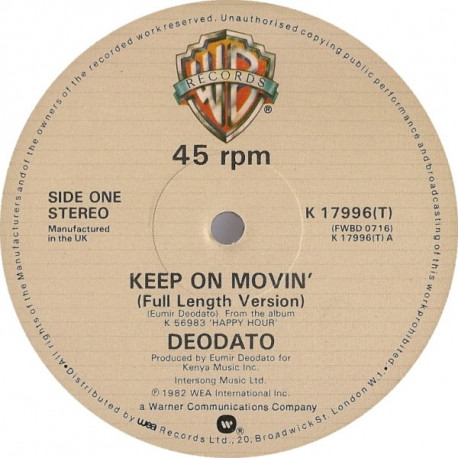Deodato - Keep On Moving (Full Length Version) / Whistle Bump (Remix)