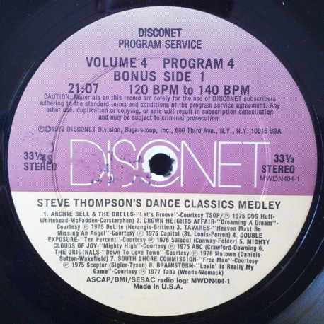 Disconet Bonus Disc - Steve Thompsons Dance Classics Medley (Disco Classics) / Euro Funk - Its Dynamite (Remix)