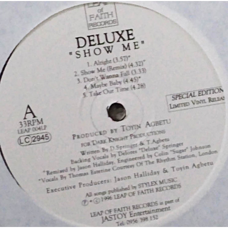 Deluxe - Show Me (10 Track LP) Dont Wanna Fall / Take Out Time / Show Me (Remix) / I Want You / Quiet Storm