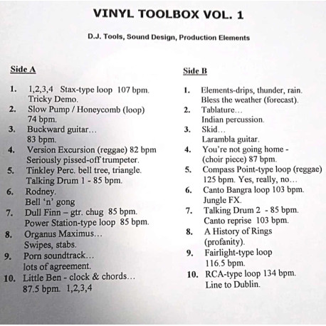 Vinyl Toolbox - Vol 1 (20 Tracks Of Drums, Sound Effects and Loops See Image For Tracklist)