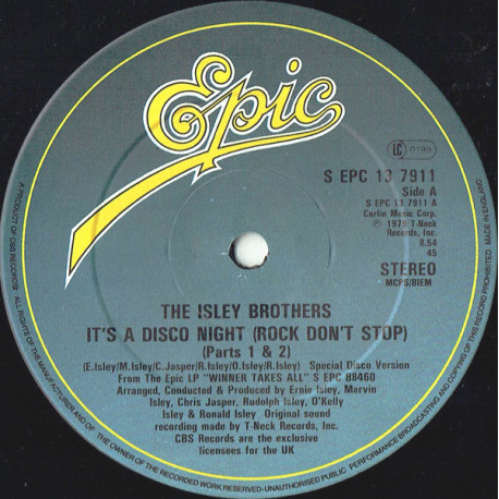 Isley Brothers - It's a disco night (Rock dont stop) Parts 1 & 2 (8.54 Disco mix) / Aint givin up no love (12" Vinyl Record)