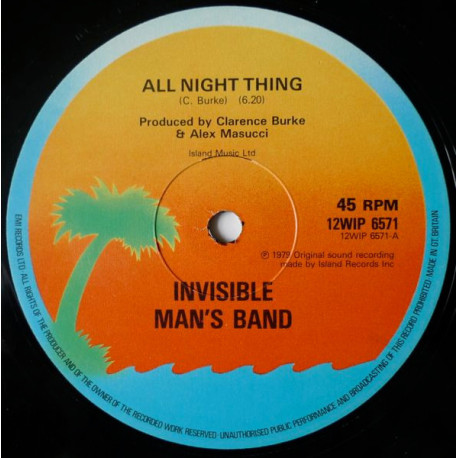 Invisible Mans Band - All Night Thing (Full Length / Instrumental) 12" Vinyl Record