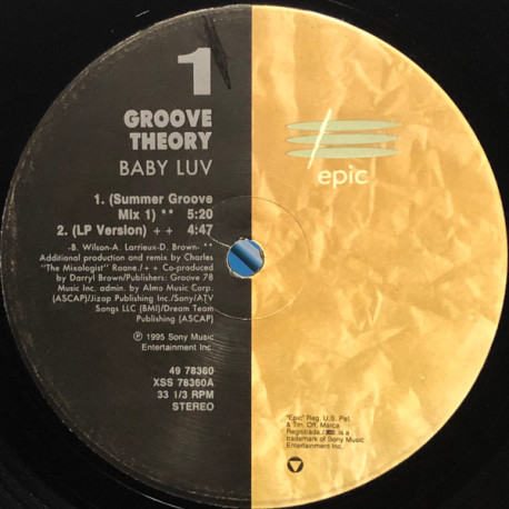 Groove Theory - Baby Luv (Summer Groove Mix 1 / Summer Groove 1 Inst / Summer Groove 2 Inst / Acappella) Vinyl Promo