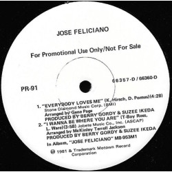Jose Feliciano - 4 Track Sampler Featuring I Wanna Be Where You Are / Everybody Loves Me / I Second That Emotion (Promo)