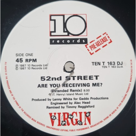 52nd Street - Are You Receiving Me (Timmy Regisford Extended Remix / Acappella) / Make Up Your Mind