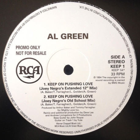 Al Green - Keep Pushing Love (Joey Negro Extended Mix / JN Old School Mix / Absolute Remix / JN Deep Space Mix) Vinyl Promo