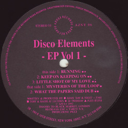 Disco Elements Vol 1 - Running / Keep On Keeping On / Little Shot Of My Love / Mysteries Of The Loop / What The Papers Said Dub