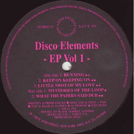 Disco Elements Vol 1 - Running / Keep On Keeping On / Little Shot Of My Love / Mysteries Of The Loop / What The Papers Said Dub