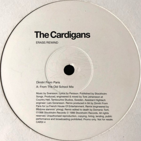 Cardigans - Erase Rewind (Dimitri From Paris Old School Mix / Tortis Edits From Hell / Tortis Breaks & Beats (Vinyl Promo)