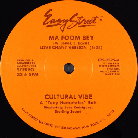Cultural Vibe - Ma Foom Bey (Love Chant Version / Rhythm Version / Special ZZB Version) Tony Humphries Mixes