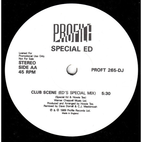 Special Ed - Club Scene (Eds Special Mix / Eds Diner Mix) Vinyl Promo With Fallout - Morning After Sample